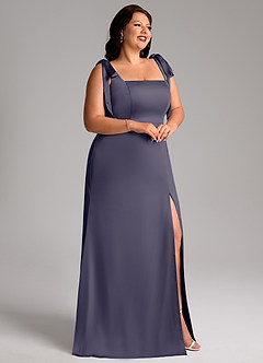 Azazie Frostine Bridesmaid Dresses Stormy A-Line Bow Stretch Satin Dress image11