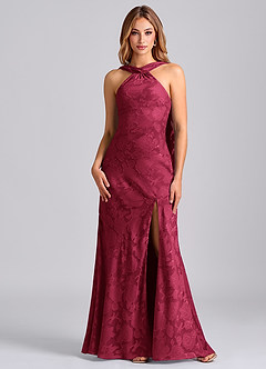 Azazie Kinsley Final Sale Burgundy Mermaid Pleated Floral Burnout Dress image6
