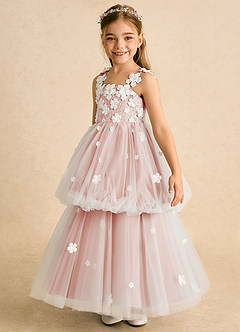 Azazie Teacup vestidos de niña de las flores Vestido de Marfil Rosetón de Tul de Princesa con Encaje image6