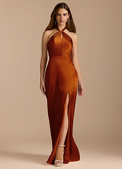 Azazie Tracie Bridesmaid Dresses Auburn A-Line Pleated Metallic Satin Dress image6