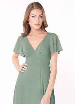 Azazie Kimber Final Sale Sangria A-Line Flounce Sleeve Chiffon Dress image6