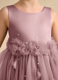 Azazie Lux Flower Girl Dresses Dusty Rose A-Line Beaded Tulle Dress image7