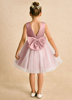 Azazie Esme vestidos de niña de las flores Vestido Rosa Polvorienta de Tul de Corte Princesa con Lazo image8