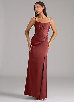 Azazie Marla Robes de demoiselle d'honneur Robe Fourreau Convertible en Satin extensible Bustier Terracotta image7