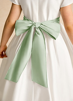 Azazie Deary Flower Girl Dresses Ivory Dusty Sage A-Line Bow Cotton Dress image8