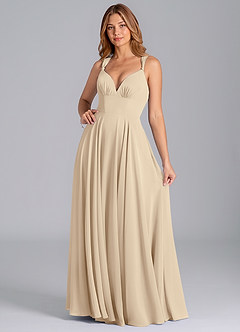 Azazie Darana Bridesmaid Dresses Champagne A-Line Corset Chiffon Dress image3