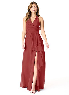 Azazie Aviv Brautjungfernkleider A-Linie Plissee Chiffon Kleid Rost image1