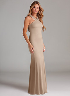 Azazie Doretta Bridesmaid Dresses Taupe Mermaid Pleated Chiffon Dress image4