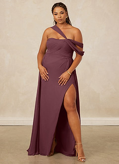 Christian Siriano Bridal for Azazie 1014 Bridesmaid Dresses Sangria A-Line Off the Shoulder Chiffon Dress image12
