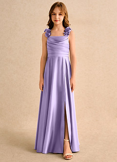 Azazie Rosita Girls Formal vestidos de niña de las flores Vestido de Lila de Satin Mate de Corte en A con Plisado image3