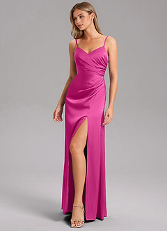 Azazie Azuree Bridesmaid Dresses Fuchsia A-Line Pleated Stretch Satin Dress image11