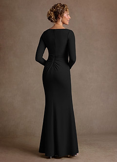 Azazie Mirabal Final Sale Black Sheath Pleated Stretch Crepe Dress image2