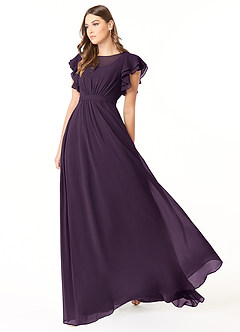 Azazie Daphne Modest Bridesmaid Dresses A-Line Ruffled Chiffon Floor-Length Dress image7