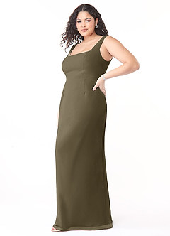 Azazie Flori Bridesmaid Dresses Willow Green Sheath Square Neckline Chiffon Dress image7