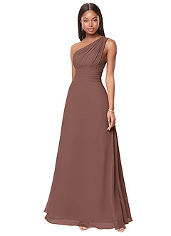 Azazie Ashley Bridesmaid Dresses Espresso A-Line Ruched Chiffon Dress image1