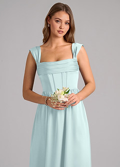 Azazie Hattie Bridesmaid Dresses Mist A-Line Corset Stretch Satin Dress image6