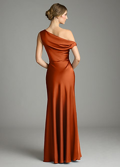 Azazie Emerson Bridesmaid Dresses Burnt Orange Mermaid Off the Shoulder Stretch Satin Dress image3