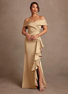 Azazie Kirsty vestidos de madre de la novia Vestido de Champán de Satén Elástico de Corte Recto con Vestidos sin tirantes image1