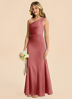 Azazie Ren Junior Robe Trapèze en Satin extensible Plissé Antique Rose image2