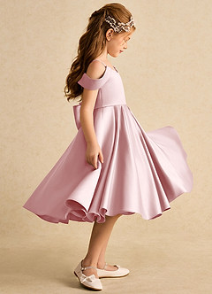 Azazie Favia Final Sale Dusty Blue A-Line Off the Shoulder Matte Satin Dress image5