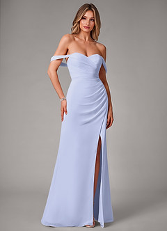 Azazie Haisley Robes de demoiselle d'honneur Robe Fourreau Convertible en Mousseline de soie Épaule décolletée Lavande image3