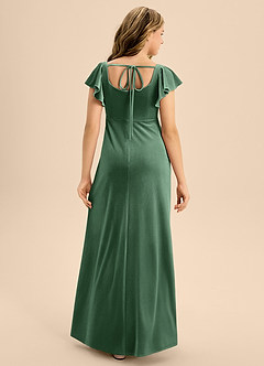 Azazie Bondi Junior Eucalyptus A-Line Bow Velvet Dress image2