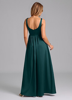 Azazie Keyla Final Sale Pine A-Line Pleated Stretch Satin Dress image4