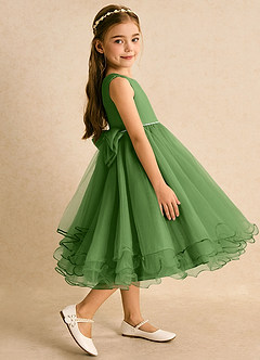 Azazie Lass Robe Demoiselle D'honneur Fillette Robe Trapèze en Tulle Nœud Basilic image4