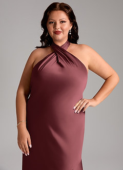 Azazie Lorena Abiti da Damigella Abito Sirena in Raso Elasticizzato Plissettato Merlot image12