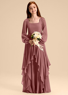 Azazie Clara Junior Robe Trapèze en Mousseline de soie Blouson Rose Du Désert image6