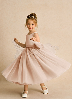 Azazie Pear Flower Girl Dresses English Rose Ball-Gown Bow Tulle Dress image2
