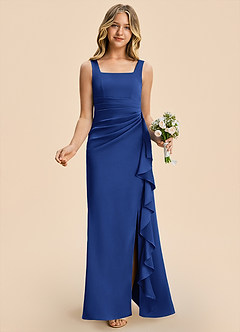 Azazie Adrienne Junior Royal Blue Sheath Pleated Stretch Satin Dress image4