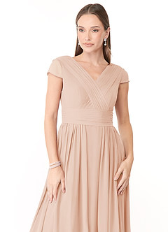 Azazie Organa Abiti da Damigella Abito A-Line in Chiffon Plissettato Rosa Inglese image5