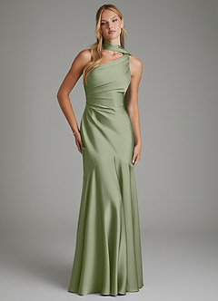 Azazie Amara Bridesmaid Dresses Pistachio Mermaid One Shoulder Stretch Satin Dress image1