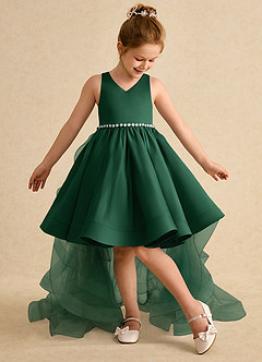 Azazie Julietta Flower Girl Dresses Dark Green Ball-Gown Convertible Tulle Dress image5