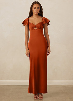 Christian Siriano Bridal for Azazie 1005 Bridesmaid Dresses Burnt Orange Sheath Sweetheart Neckline Stretch Satin Dress image1