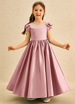 Azazie Toffee Abiti da Ragazza di Fiori Abito Stile Principessa in Raso Opaco Fiocco Rosa Polverosa image3
