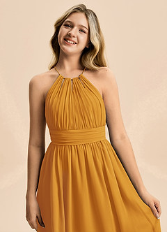Azazie Noelle Junior Butterscotch A-Line Pleated Chiffon Dress image4