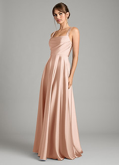 Azazie Shaude Bridesmaid Dresses Rose Gold A-Line Pleated Stretch Satin Dress image11