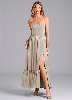 Azazie Leilana Bridesmaid Dresses Frost A-Line Corset Stretch Satin Dress image3