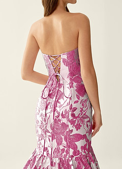 Jacinta Fuchsia Floral Jacquard wrap Mermaid Prom Dress image6