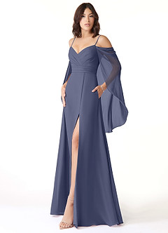 Azazie Cienna Brautjungfernkleider A-Linie Schulterfrei Chiffon Kleid Sturm image4