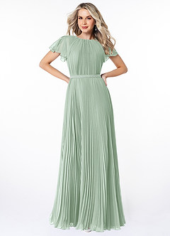 Azazie Kara Modest Bridesmaid Dresses A-Line Pleated Chiffon Floor-Length Dress image1