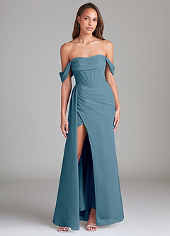 Azazie Amyra Bridesmaid Dresses Bermuda Sheath Off the Shoulder Chiffon Convertible Dress image1