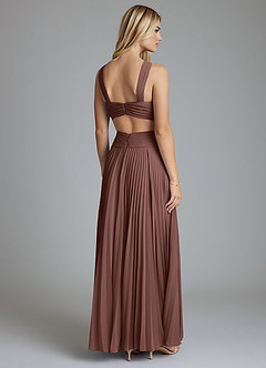 Azazie Hosanna Bridesmaid Dresses Espresso A-Line Pleated Chiffon Dress image3