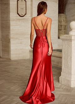Bianca Red Rhinestone Cutout Corset Satin Prom Dress image2
