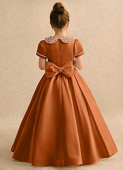 Azazie Gabriella Flower Girl Dresses Copper Ball-Gown with Sleeves Matte Satin Dress image2