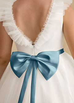Azazie Amber Flower Girl Dresses Ivory Moody Blue A-Line Bow Tulle Dress image5
