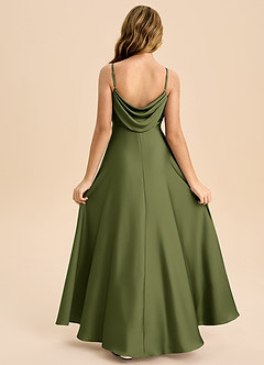 Azazie Bug Junior Olive A-Line Pleated Stretch Satin Dress image1
