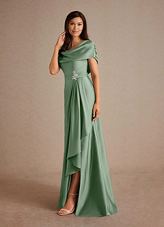 Azazie Branford Mother of the Bride Dresses Matcha A-Line Pleated Stretch Satin Dress image2